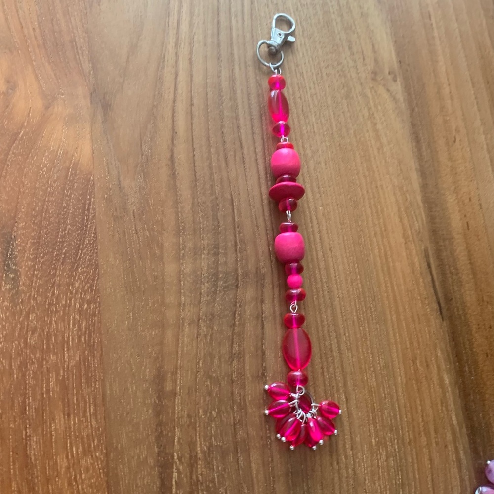 Pink Beaded Bag Charm Keychain